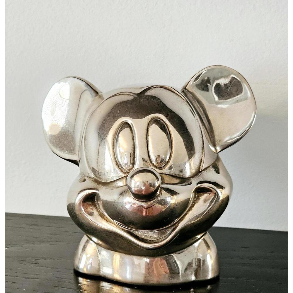 Vintage Disney Mickey Mouse Silver Plated Piggy Bank